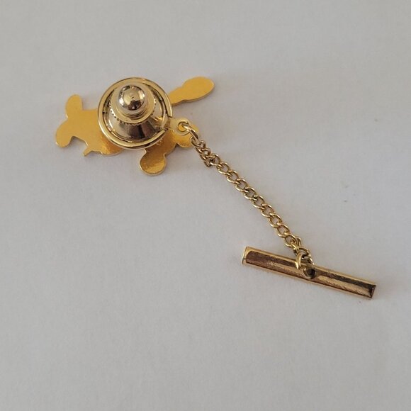 Vintage Disney Mickey Mouse Gold Tone Tie Tack Lapel Pin With Chain & Bar - Picture 3 of 6